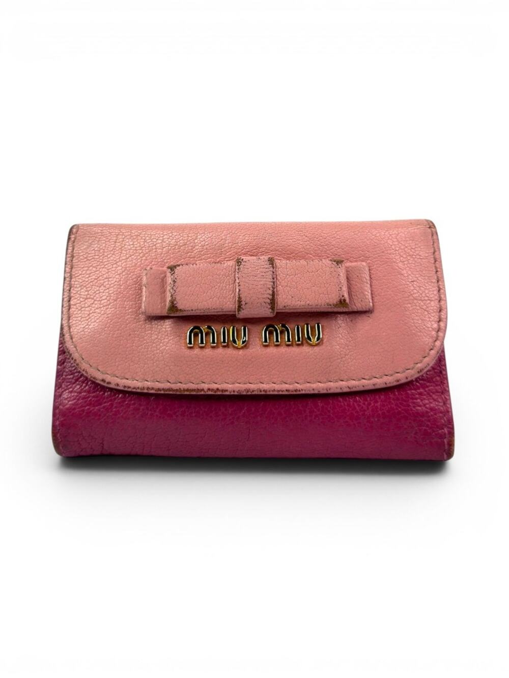Vintage Miu Miu Pink & Fuchsia Madras Leather Bow 6 Hook Key Case Wallet
